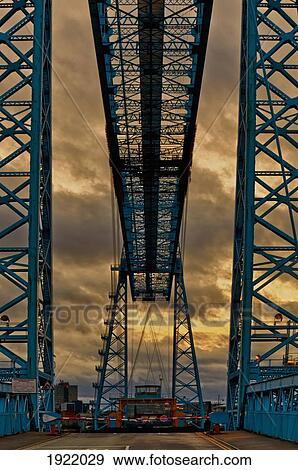 Stock Photo - tees transporter bridge at sunset; middlesbrough, teesside, england. Fotosearch