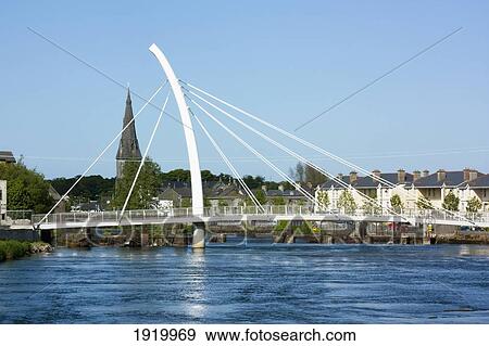 Stock Photo - The New Bridge And Houses; Ballina, County Mayo, Ireland. Fotosearch