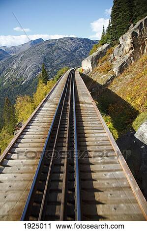 Stock Image - trestle of the historic train in white pass & yukon route in the coast mountains; skagway, alaska, united states of america. Fotosearch