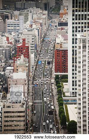 Stock Image - view of skyscrapers and busy streets; tokyo, japan. Fotosearch