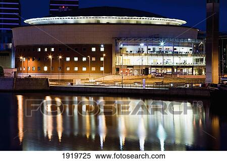 Waterfront Hall Reflected On The River Lagan At Night; Belfast, County Antrim, Northern Ireland View Large Photo Image Stock Photography - Waterfront Hall Reflected On The River Lagan At Night; Belfast, County Antrim, Northern Ireland. Fotosearch