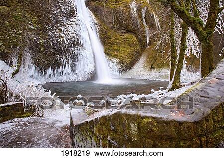 Stock Photo - winter ice storm by latourell falls; columbia river gorge, oregon, usa. Fotosearch