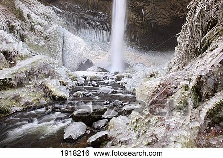 Stock Photograph - winter ice storm by latourell falls; columbia river gorge, oregon, usa. Fotosearch