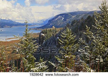 winter snow adds beauty to crown point and vista house from portland women's fourm state park, columbia river gorge national scenic area; oregon, united states of america View Large Photo Image Stock Image - winter snow adds beauty to crown point and vista house from portland women's fourm state park, columbia river gorge national scenic area; oregon, united states of america. Fotosearch