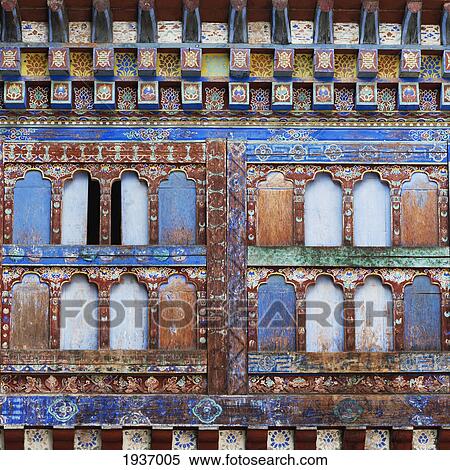 Stock Photography - A Colorful And Ornate Wall Of Wangdichholing Palace; Bumthang District Bhutan. Fotosearch