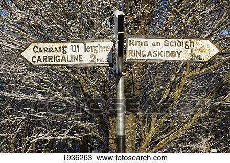 A Distance Sign On A Post Against A Tree In Winter Near Carrigaline; County Cork Ireland View Large Photo Image Stock Image - A Distance Sign On A Post Against A Tree In Winter Near Carrigaline; County Cork Ireland. Fotosearch