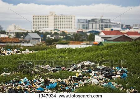 Picture - a garbage dump on the outskirts of the city; phnom penh cambodia. Fotosearch