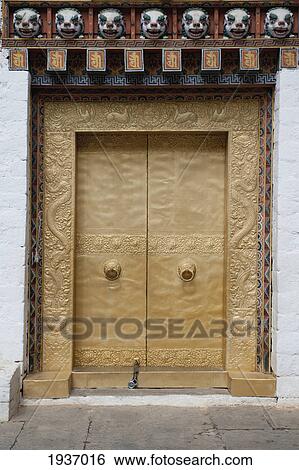 Stock Photograph - A Gold Door In The Punakha Dzong; Punakha District Bhutan. Fotosearch