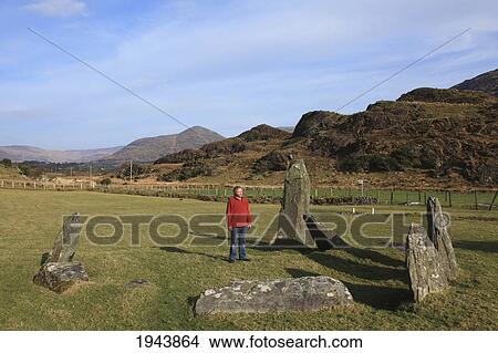 Picture - A Man Stands In A Stone Circle; Lauragh County Kerry Ireland. Fotosearch