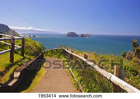 a path to the ocean and rock formations at cape meares; oregon united states of america View Large Photo Image Picture - a path to the ocean and rock formations at cape meares; oregon united states of america. Fotosearch