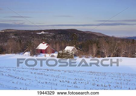 a red barn shed and field covered in snow in the winter; north hatley quebec canada View Large Photo Image Stock Photo - a red barn shed and field covered in snow in the winter; north hatley quebec canada. Fotosearch