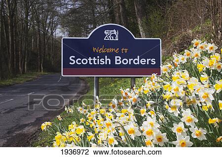 Stock Image - A Sign Saying Welcome To Scottish Borders; Scottish Borders Scotland. Fotosearch