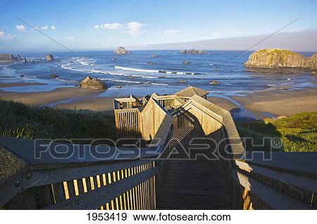 Stock Photo - a stairway to the beach at bandon state park; bandon oregon united states of america. Fotosearch
