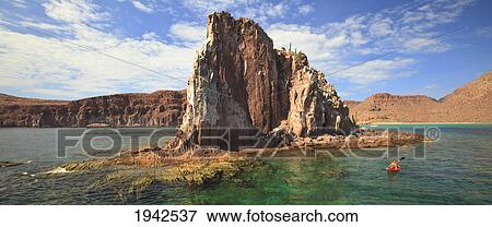 Stock Photo - A Tourist In A Boat Off The Coast Of Espiritu Santo Island; La Paz Baja California Mexico. Fotosearch