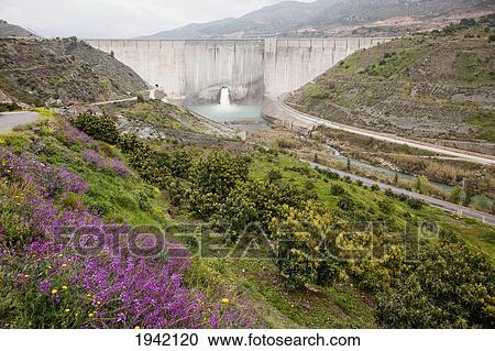 Stock Image - A Water Dam Near Granada; Andalucia Spain. Fotosearch