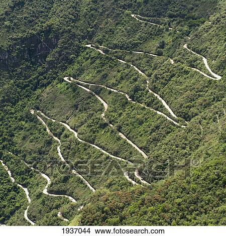 A Winding Road Up The Mountain To Machu Picchu; Peru View Large Photo Image Picture - A Winding Road Up The Mountain To Machu Picchu; Peru. Fotosearch