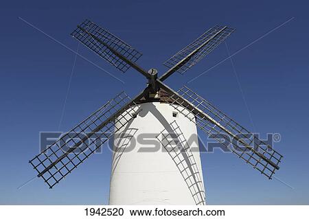Stock Image - A Windmill Of La Mancha; Mota Del Cuervo Cuenca Province Castile-La Mancha Spain. Fotosearch