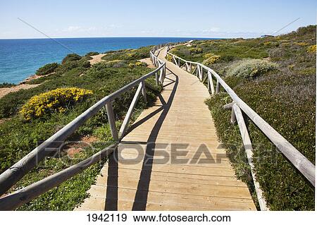 Stock Photo - A Wooden Boardwalk Along The Coast Near Conil; Andalucia Spain. Fotosearch