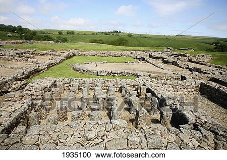 Stock Image - Ancient Roman Water System Ruins At Vindolanda Fort And Settlement; Northumberland, England. Fotosearch