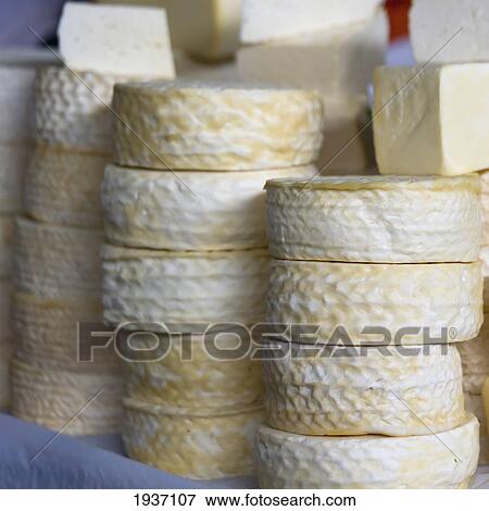 Stock Photo - Blocks Of Cheese On Display For The Market; Cusco Peru. Fotosearch