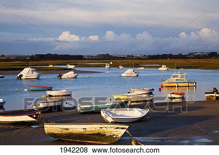 Stock Photo - Boats Moored Near The Harbor Of Chiclana De La Frontera In Santa Petri; Andalusia Spain. Fotosearch