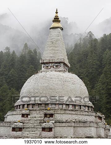 Stock Image - Buddha Eye In Chendebji Chorten; Bhutan. Fotosearch