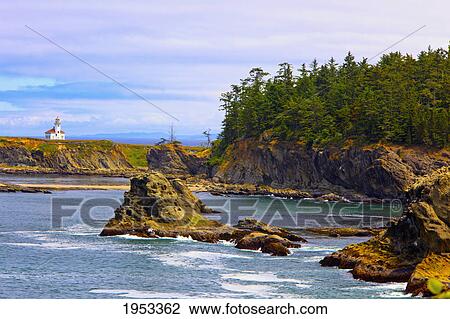 Stock Image - cape arago lighthouse at shore acres state park at coos bay; charleston oregon united states of america. Fotosearch