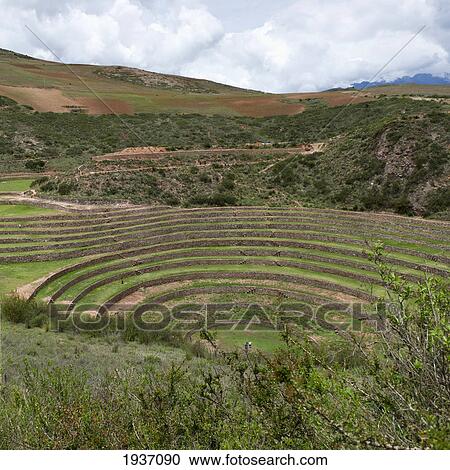 Stock Image - Circular Incan Agricultural Terraces; Moray Peru. Fotosearch