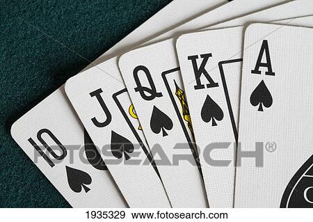 Stock Photo - Close-Up Of Blackjack Playing Cards Showing Spades Royal Flush. Fotosearch