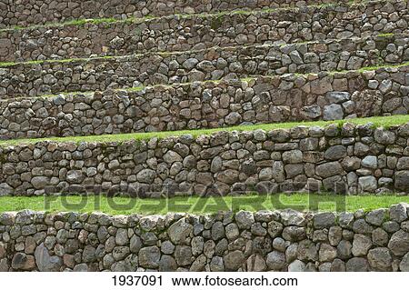 Stock Image - Detail Of Incan Agricultural Terraces; Moray Peru. Fotosearch