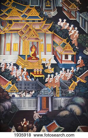 Detail Of Wat Pho Painting; Bangkok, Thailand View Large Photo Image Stock Photo - Detail Of Wat Pho Painting; Bangkok, Thailand. Fotosearch