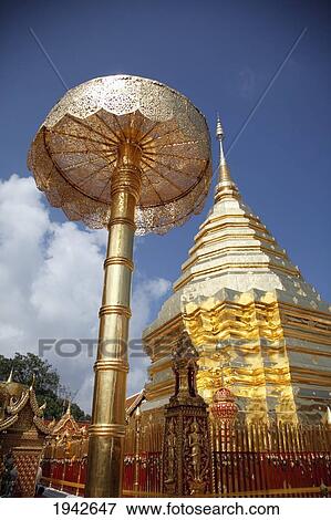 Golden Chedi At Doi Suteph Temple; Chiang Mai Thailand View Large Photo Image Stock Photo - Golden Chedi At Doi Suteph Temple; Chiang Mai Thailand. Fotosearch