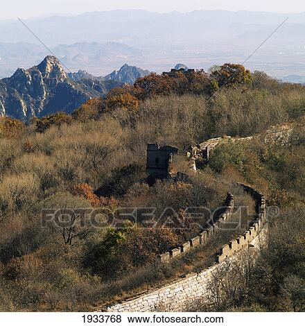 High Angle View Of Mutianyu Section Of The Great Wall Of China; Beijing, China View Large Photo Image Stock Photo - High Angle View Of Mutianyu Section Of The Great Wall Of China; Beijing, China. Fotosearch