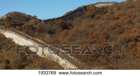 Stock Photo - High Angle View Of Mutianyu Section Of The Great Wall Of China; Beijing, China. Fotosearch