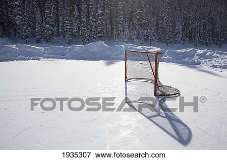 Hockey Net On Outdoor Ice Rink Lake Louise Alberta Canada Stock