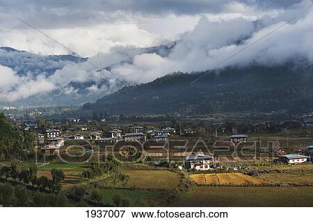 Stock Photo - Houses In Choekor Valley; Bumthang District Bhutan. Fotosearch