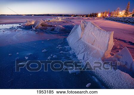 Stock Photography - ice pushed up by the lake; pigeon lake alberta canada. Fotosearch