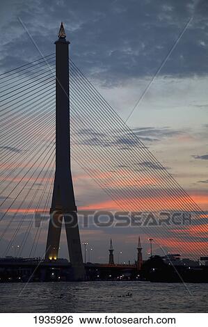 King Rama Viii Bridge, A Cable-Stayed Bridge, Over The Chao Phraya River; Bangkok, Thailand View Large Photo Image Stock Photograph - King Rama Viii Bridge, A Cable-Stayed Bridge, Over The Chao Phraya River; Bangkok, Thailand. Fotosearch