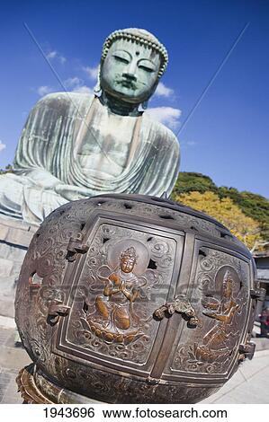 Stock Photograph - Large Incense Burner In Front Of The Great Buddha Of Kamakura; Kamakura Japan. Fotosearch