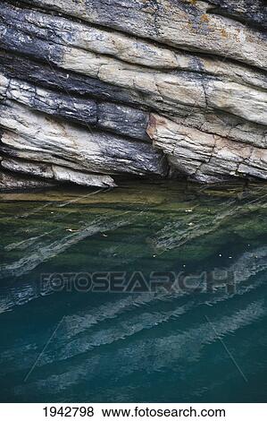 Layers Of Rock Reflected In A Blue-Green Lake; Jasper Alberta Canada View Large Photo Image Stock Photo - Layers Of Rock Reflected In A Blue-Green Lake; Jasper Alberta Canada. Fotosearch