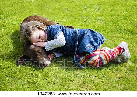 Little Girl Asleep On Her Dog View Large Photo Image Stock Photo - Little Girl Asleep On Her Dog. Fotosearch