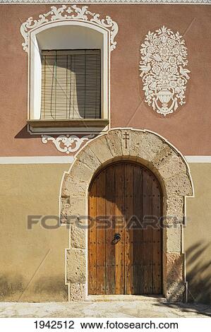Stock Image - Main Entrance To 12Th Century Santes Creus Monastery; Aiguamurcia Spain. Fotosearch
