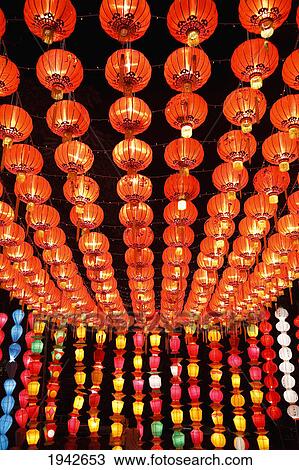 Stock Image - Many Colored Chinese Lanterns; Chiang Mai Thailand. Fotosearch