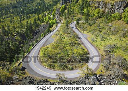 Stock Photo - Old Highway In Columbia River Gorge; Oregon United States Of America. Fotosearch
