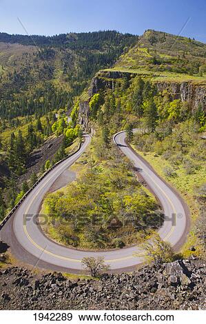 Stock Photo - Old Highway In The Columbia River Gorge; Oregon United States Of America. Fotosearch