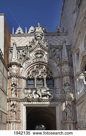Porta Della Carta Gateway To The Doge's Palace At St Mark's Square; Venice Italy View Large Photo Image Stock Photography - Porta Della Carta Gateway To The Doge's Palace At St Mark's Square; Venice Italy. Fotosearch