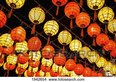 Picture - Red And Yellow Chinese Lanterns; Chiang Mai Thailand. Fotosearch