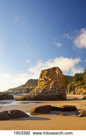 Stock Image - rock formations at low tide on the coast; oregon united states of america. Fotosearch