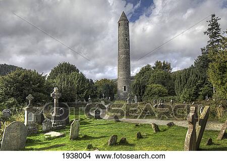 Picture - Round Tower In Graveyard; Glendalough County Wicklow Ireland. Fotosearch