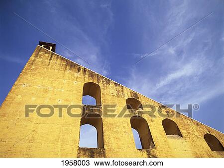 Stock Image - samrat yantra the 75 foot high sundial at the jantar mantar observatory; jaipur rajasthan india. Fotosearch